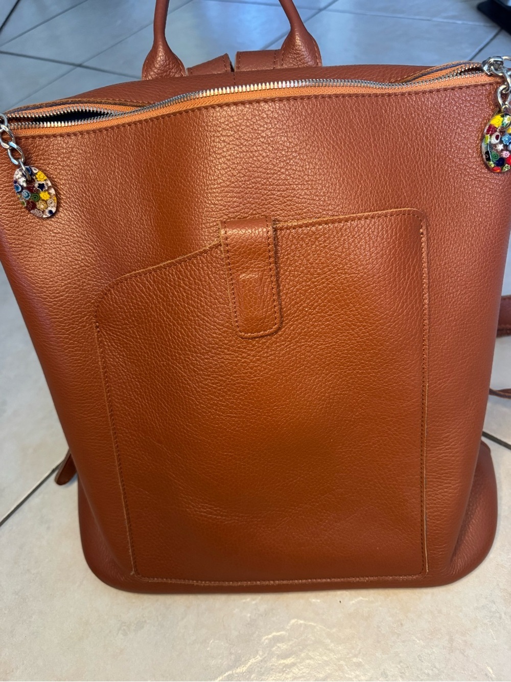 Terrida Luxury Travel Backpack Leather Brown/Blue Murano 16x14x6 - Picture 14 of 16